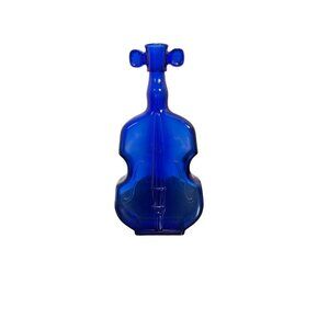 DARK COBALT BLUE HAND BLOWN VIOLIN FIGURAL BOTTLE 8" VIOBOT